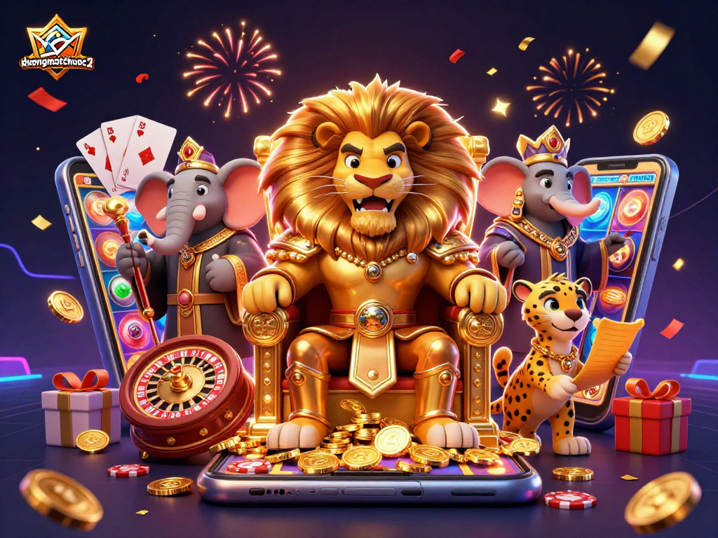 Play duongmatchuoc2 by spinning colorful slot games amidst a vibrant 3D casino atmosphere.