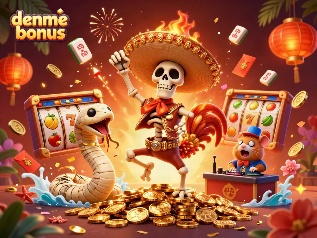 Experience the excitement of a deneme bonus with lively casino-themed characters in this colorful illustration.