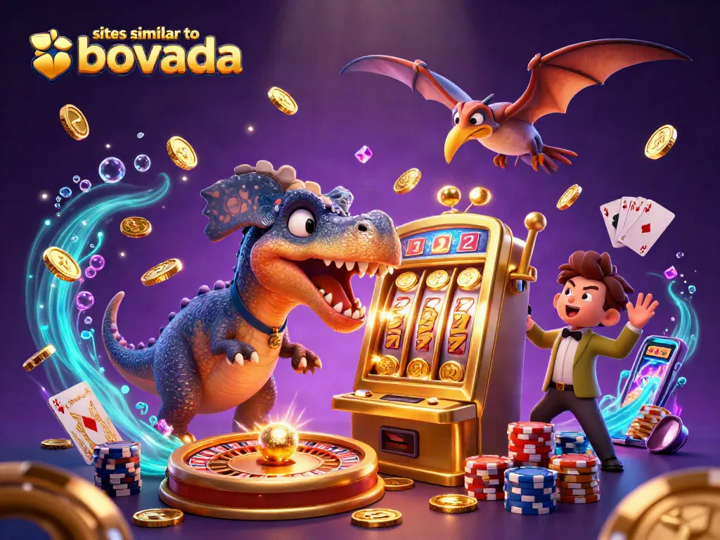 Catch the excitement of sites similar to bovada with a dynamic 3D casino scene featuring thrilling characters and gaming elements.