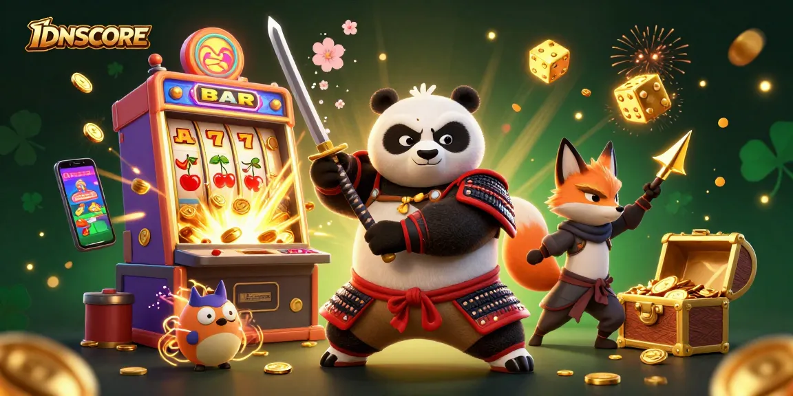 Join the excitement at IDNSCORE as a samurai panda and ninja fox celebrate a jackpot explosion!
