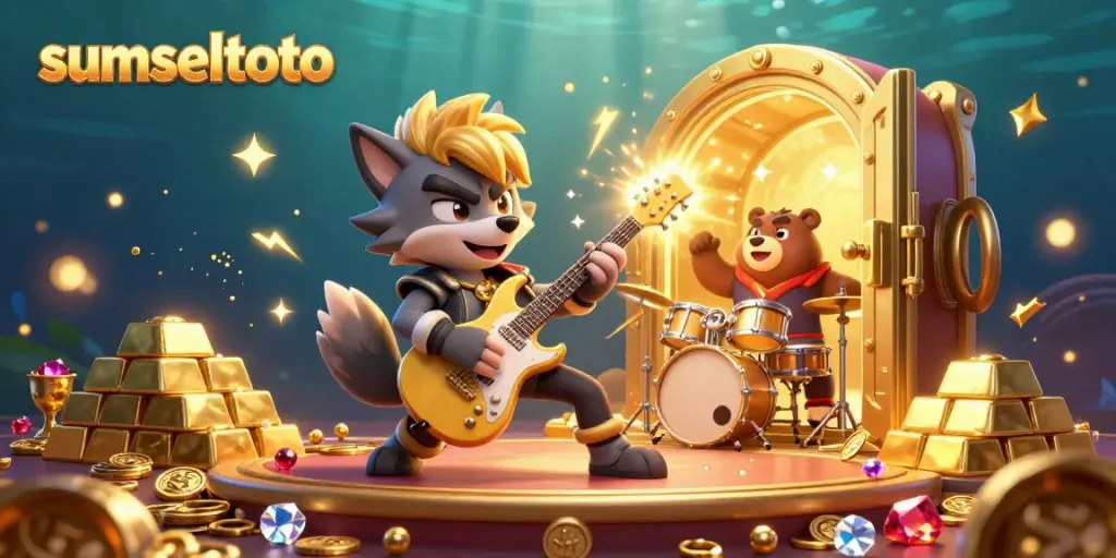 Experience the thrilling world of sumseltoto with vibrant casino illustrations showcasing exciting gold and gems.