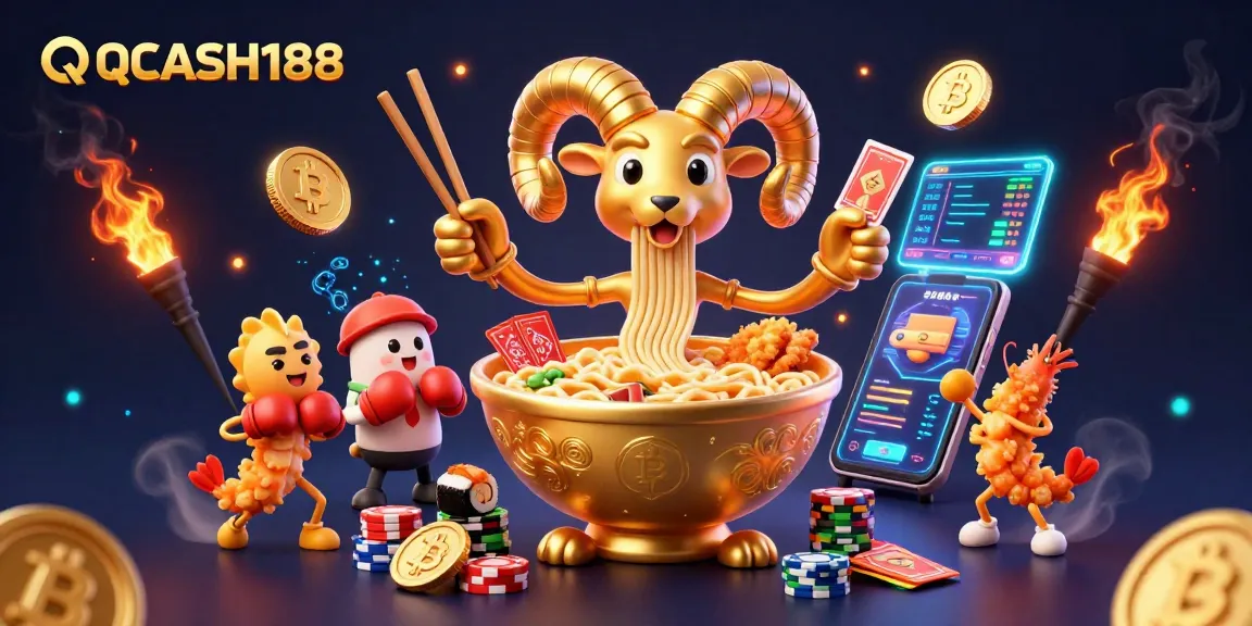 Experience thrilling gaming with QQCASH188 as cartoon characters stack chips and deal cards.