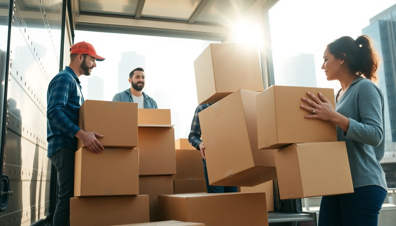 Reliable moving companies edmonton team efficiently packing and loading boxes.