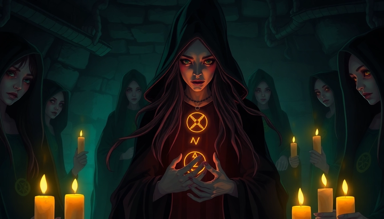 Watch Forbidden Fruits movie featuring a mysterious cult setting with glowing symbols and dramatic lighting.
