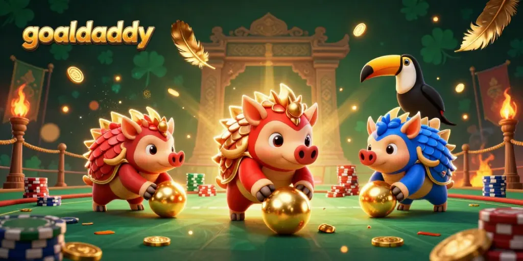 Experience thrilling sports betting with Goaldaddy as pangolins compete amidst vivid gambling visuals.