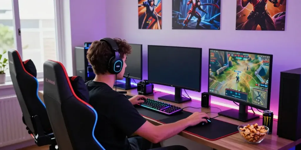 Người chơi game vvwin đang trải nghiệm trong không gian hiện đại với thiết bị sắc nét.