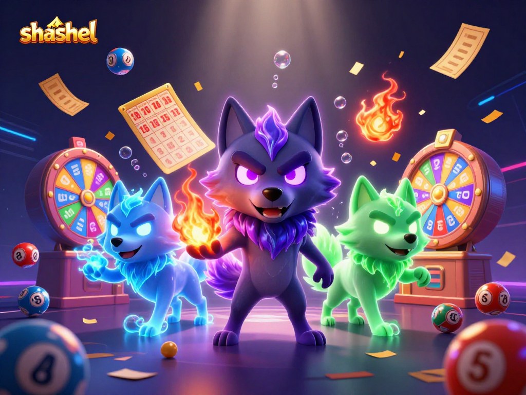 Experience shashel's vibrant lottery scene with spectral wolves and dynamic game elements.