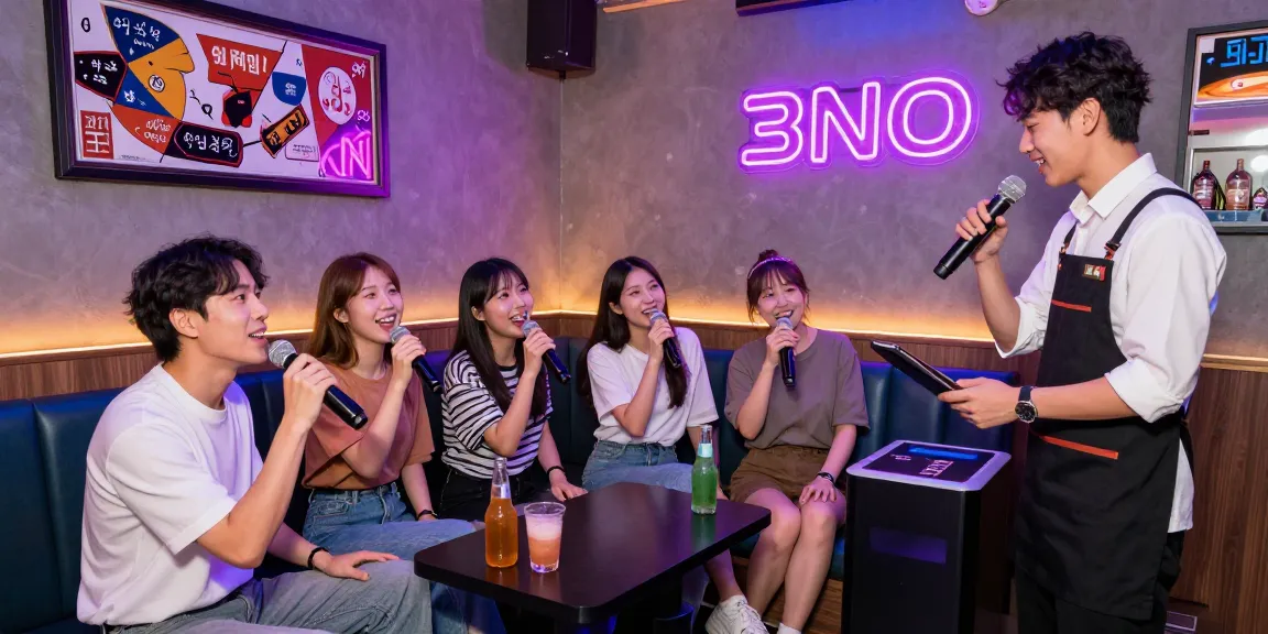 인천쓰리노에서 친구들과 함께 노래를 부르며 즐거운 시간을 보내는 장면