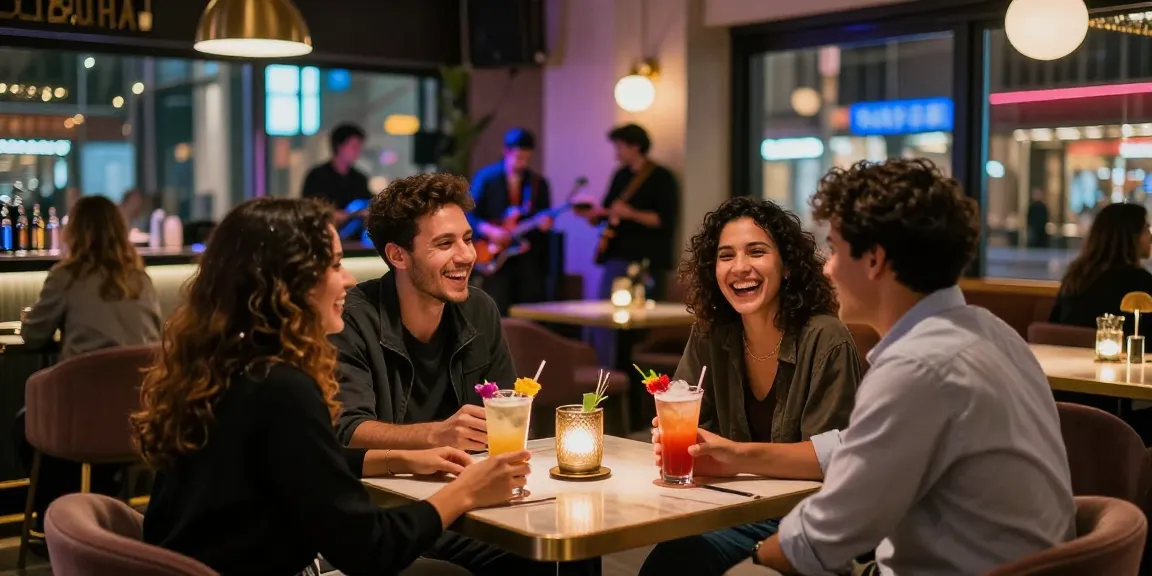Nightlife at a stylish bar highlighting engaging friends and vibrant atmosphere in 유흥사이트.