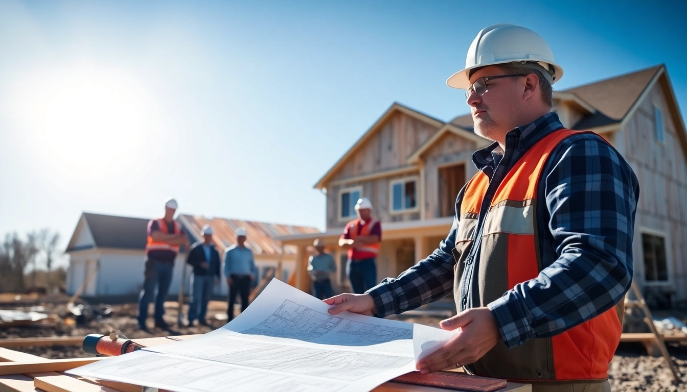 New Jersey General Contractor overseeing construction with blueprints, symbolizing expertise.