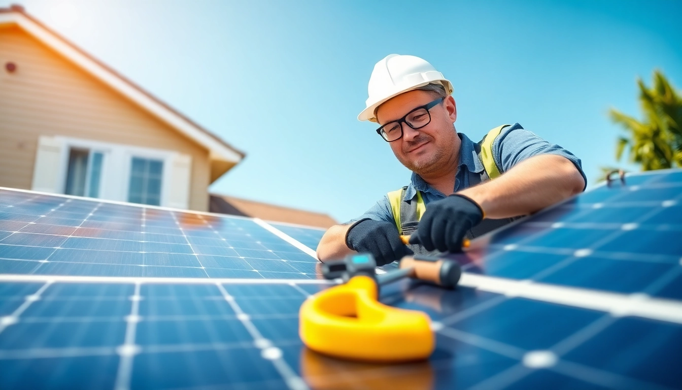 Expert conducting solar panel repair near me in a sunny residential setting