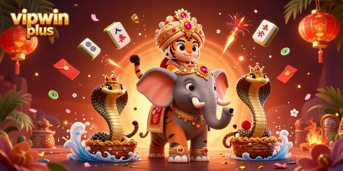 Win big with vipwin plus amidst vibrant casino-themed characters and festive elements.