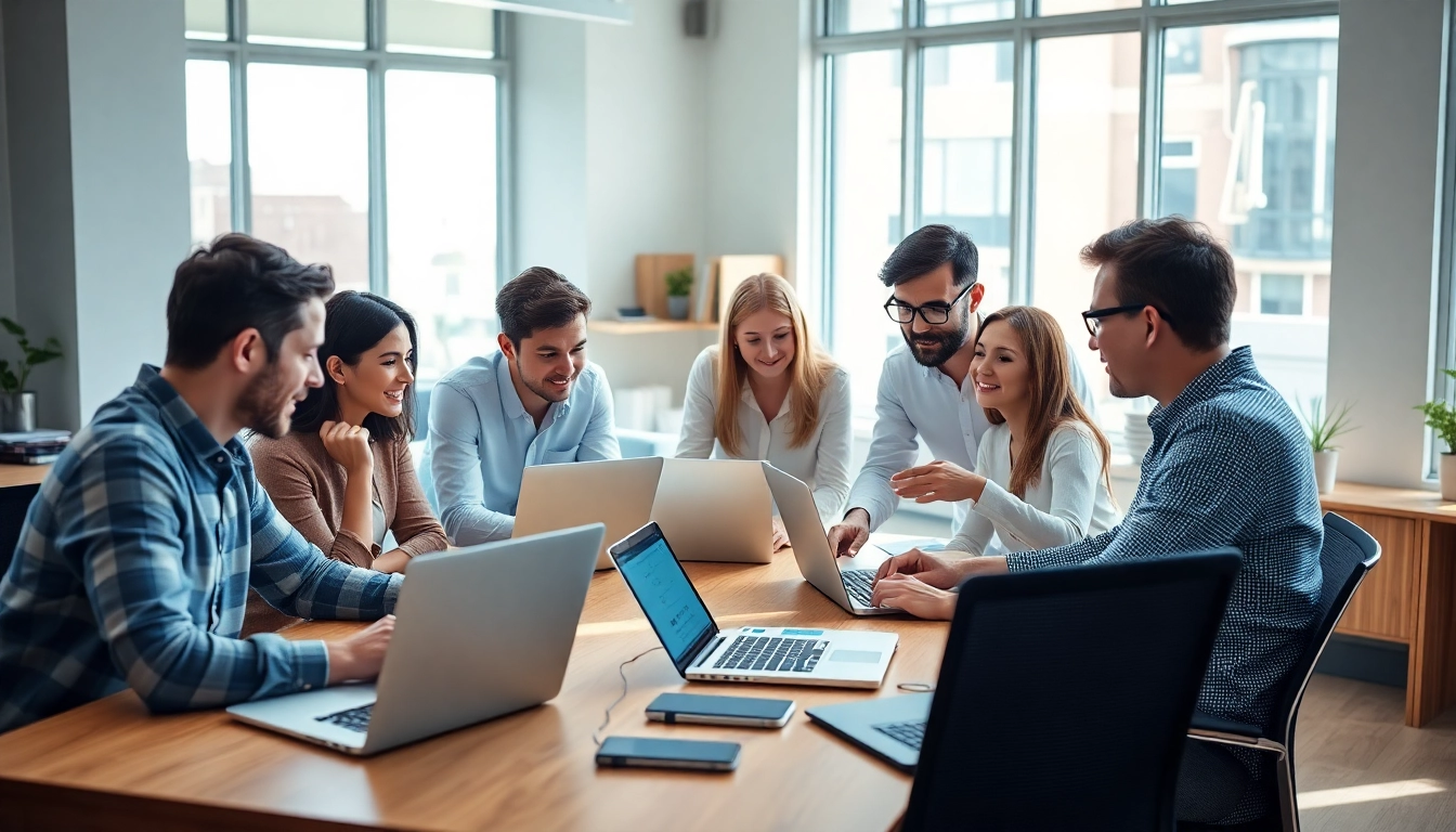 Shopify experts collaborating in a modern office, showcasing creativity and innovation.