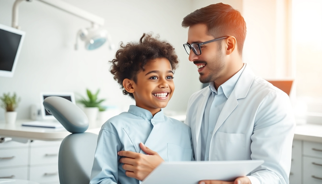 Edmonton orthodontist engaging with a young patient in a bright clinic.