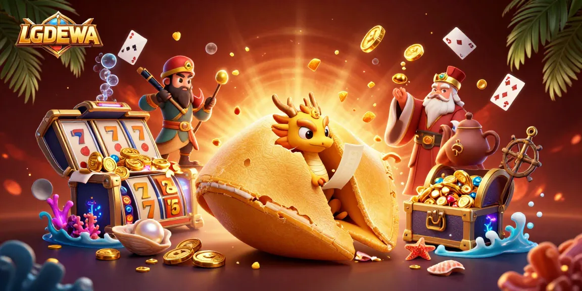 Play slots at LGODEWA, where treasure and fortune meet in a vibrant, animated scene.