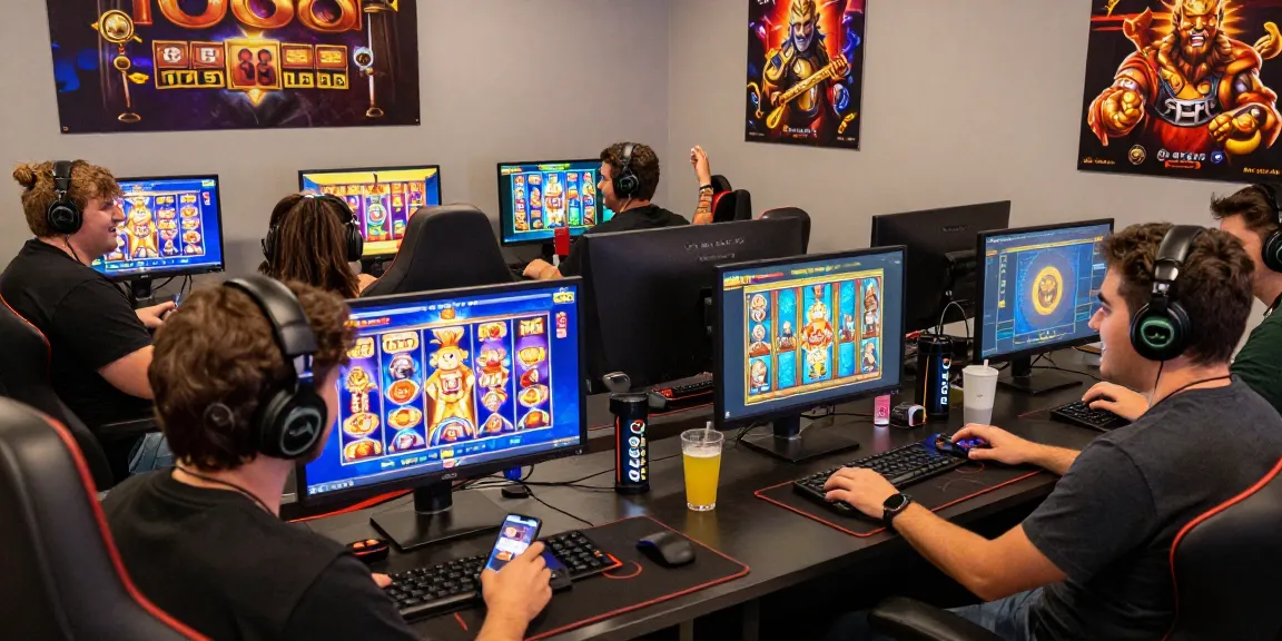 Players enjoying 888 slot games in a vibrant gaming room with engaging visuals.