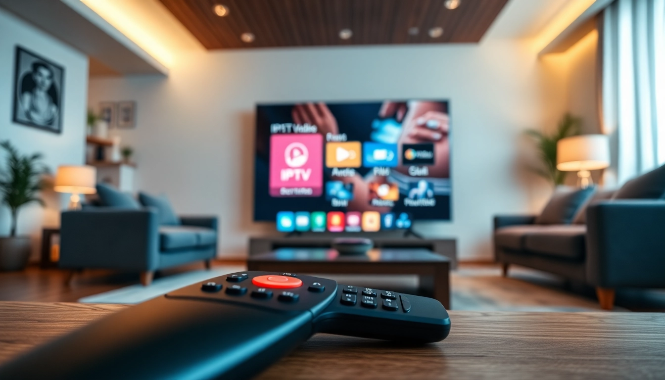 Explore how IPTV Trial enhances your viewing experience with a modern interface in a cozy setting.