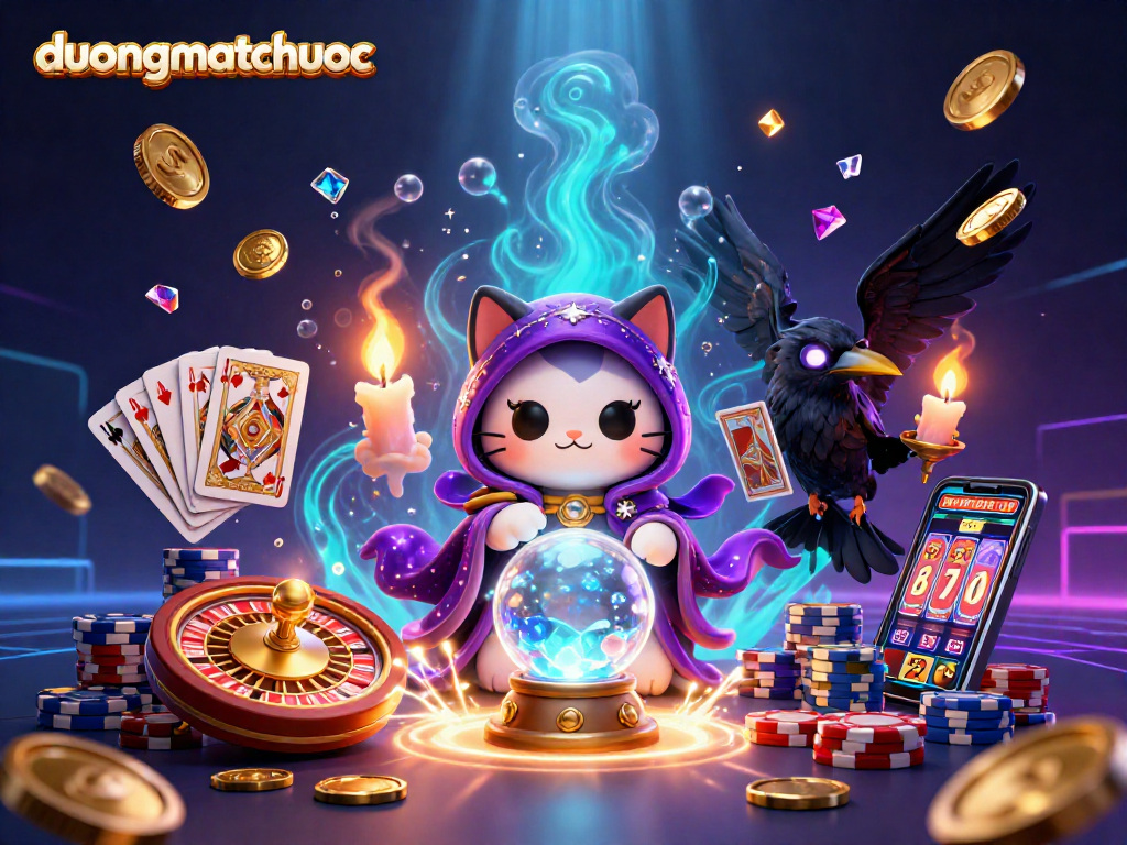 Play duongmatchuoc while enjoying a mystical scene with a fortune teller cat and tarot raven.