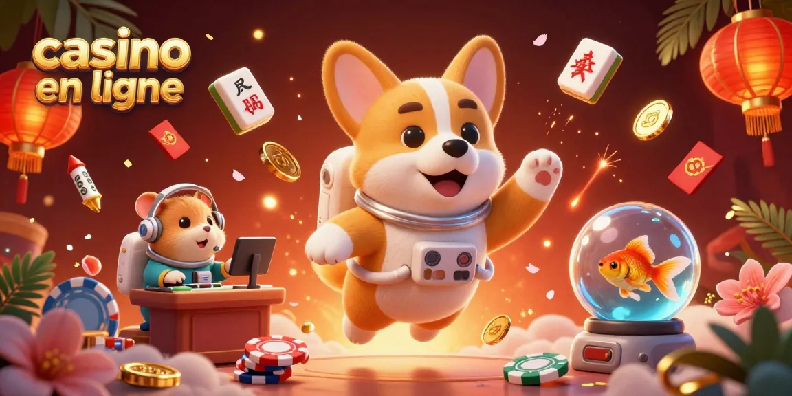 Explorez un casino en ligne avec un corgi astronaute flottant parmi des jetons et des pièces dorées.