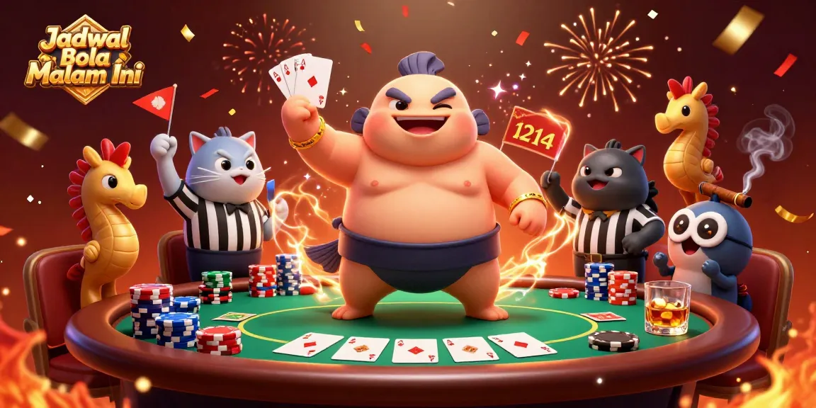 Wager on exciting Jadwal Bola Malam Ini with vibrant 3D casino scene featuring fugu and a catfish referee.