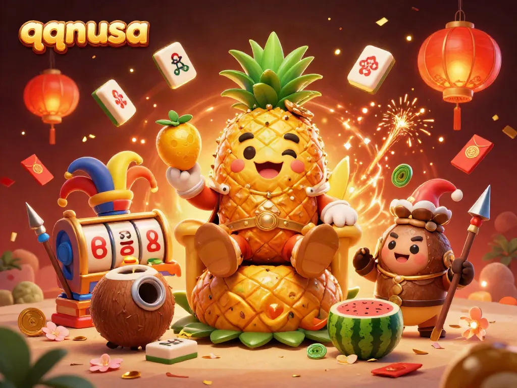 Experience the vibrant fun of qqnusa casino, featuring rich 3D illustrations of gaming and celebration.