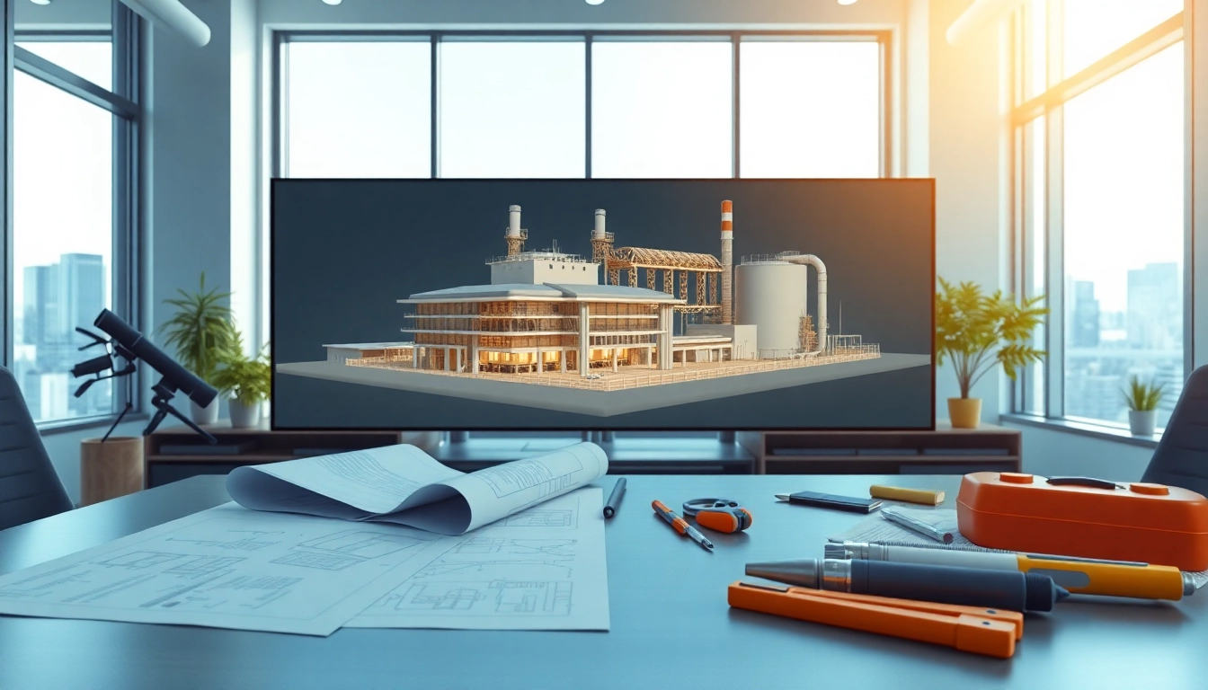Professional setting with Plant 3D modeling tools and a detailed industrial plant model on display.