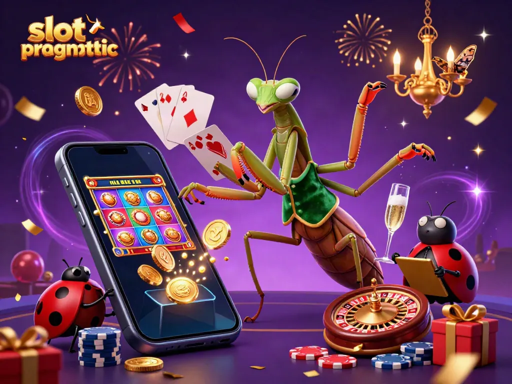 Experience slot pragmatic excitement with vibrant characters and dynamic game elements in this lively casino illustration.