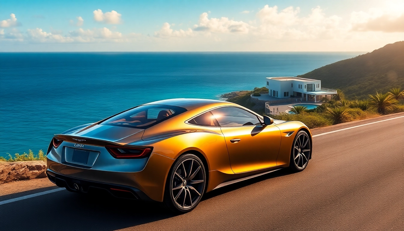 Experience premium car rental st barts with a luxury vehicle on a scenic coastal road.