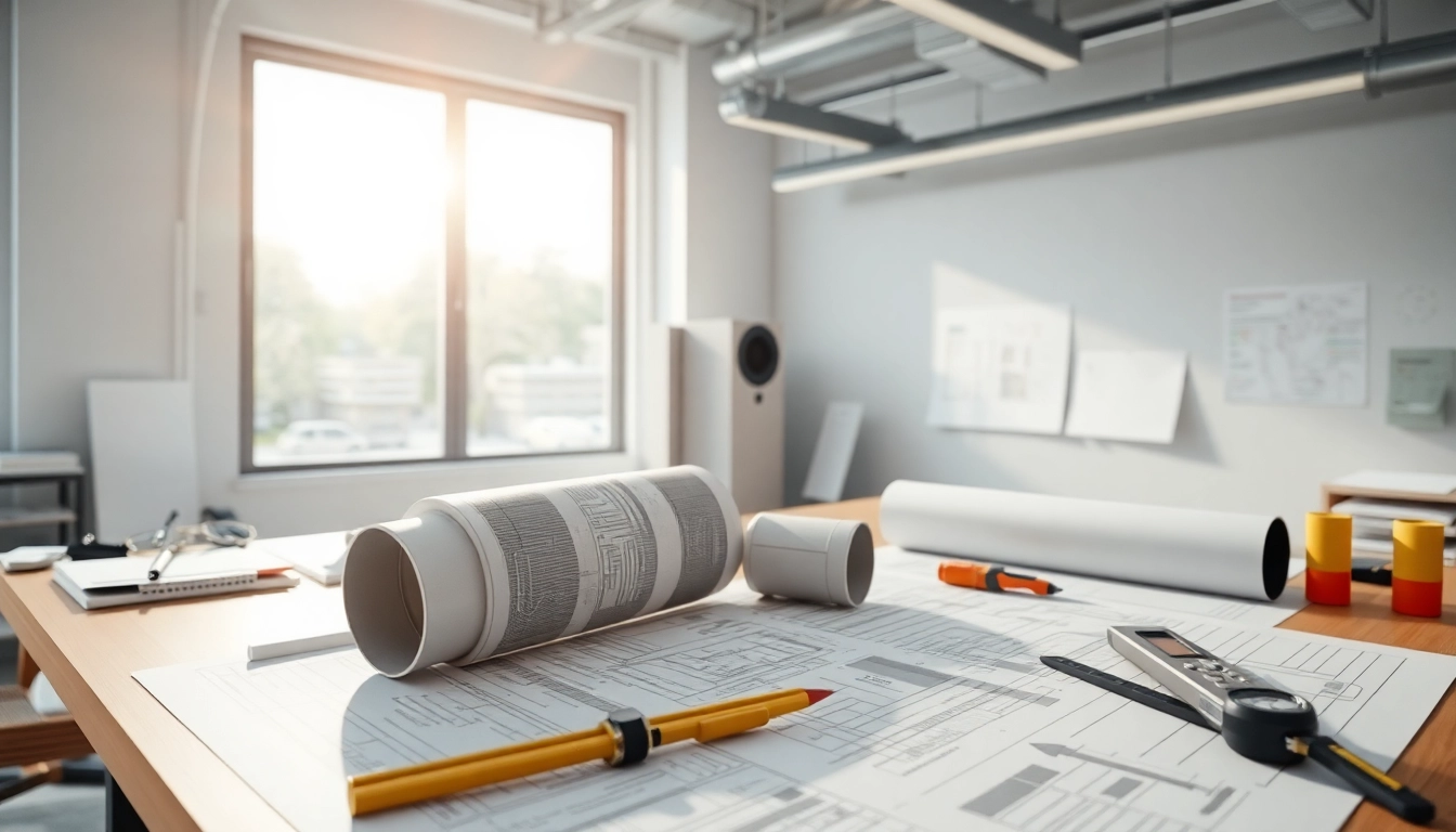 Understanding hvac system duct design with professional tools and diagrams on a workspace table.
