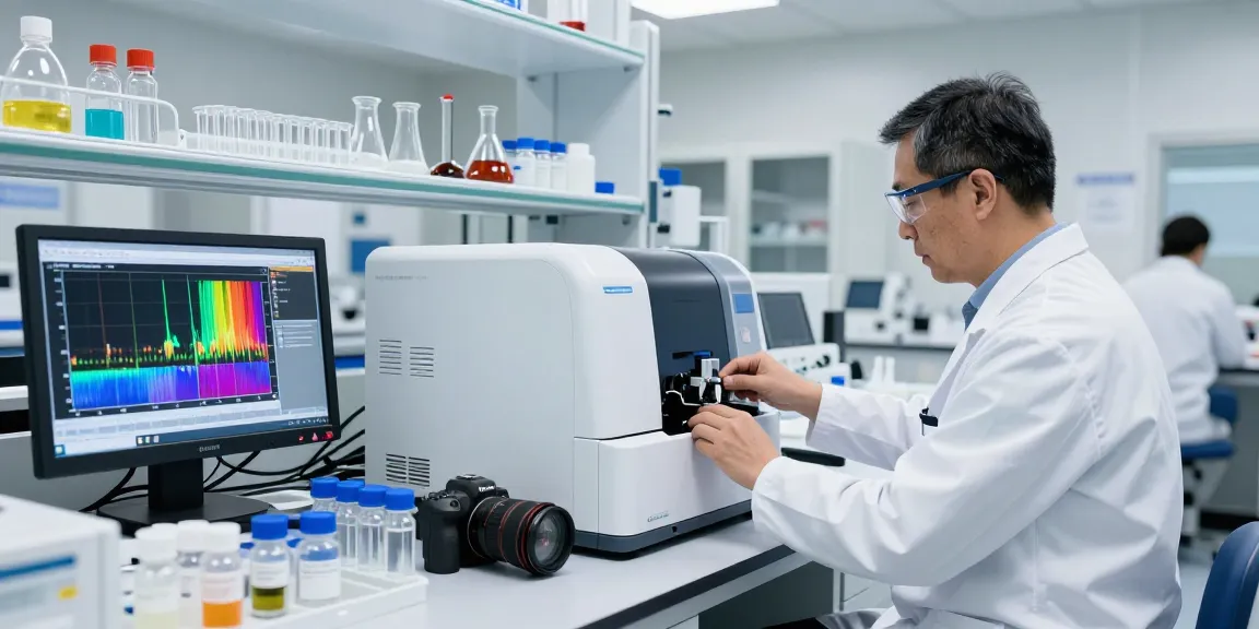 Aegean Labs scientist analyzing peptide samples with advanced HPLC equipment in a modern lab.