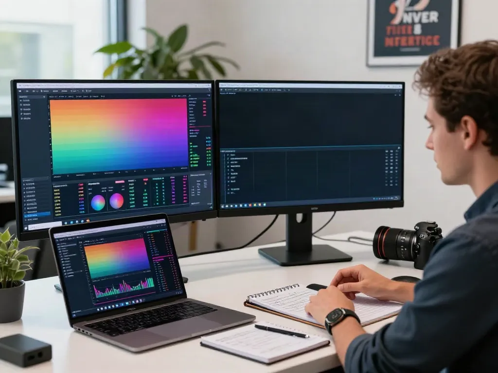 Trader analyzing real-time charts on TradingView in a modern office.