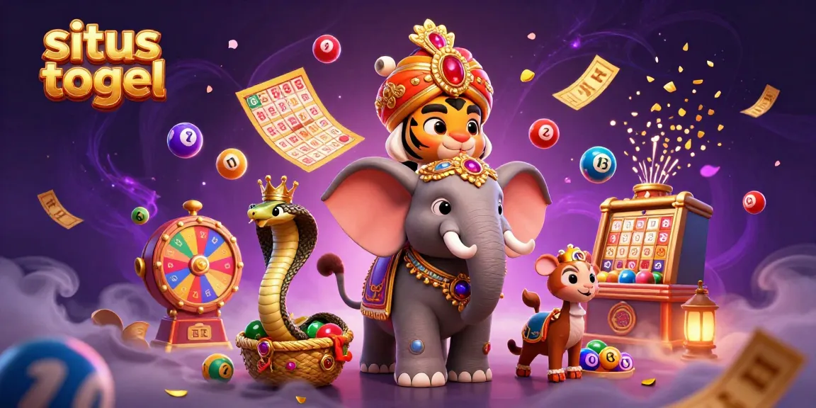 Engage with situs togel in this vibrant illustration featuring a maharaja tiger on an elephant amidst colorful lottery elements.