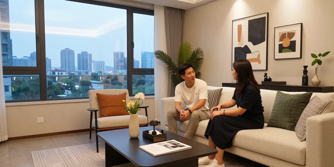 Woningunie: Modernes Apartment mit hellem Wohnzimmer und Stadtblick, ideal für Entspannung.