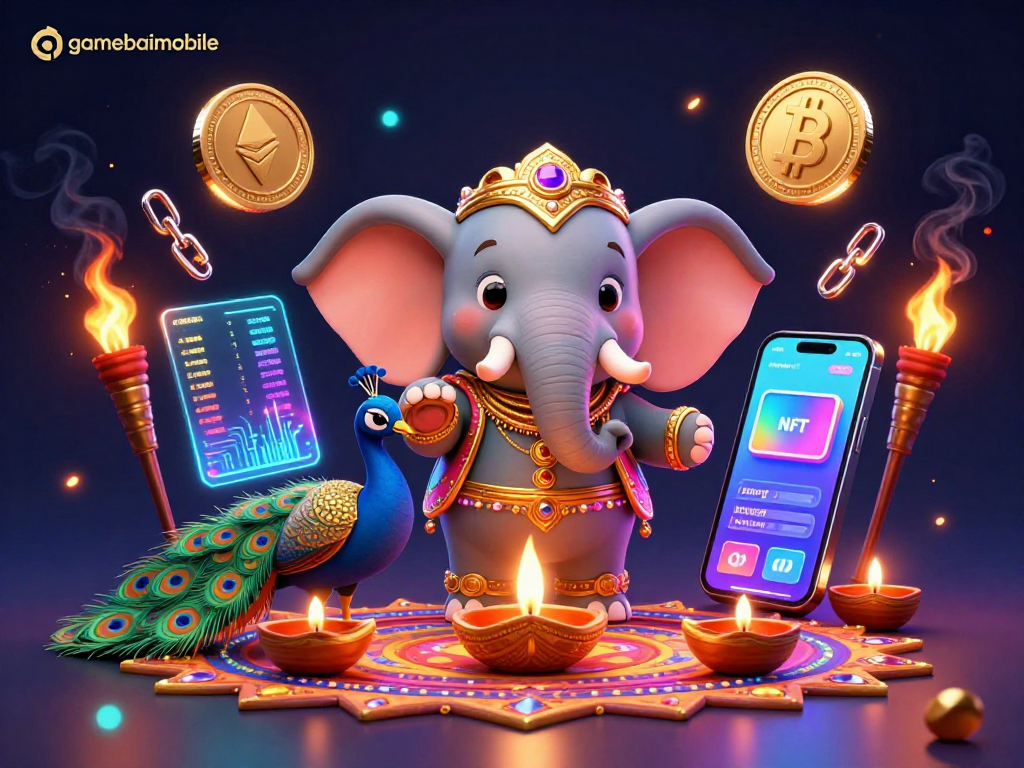 Experience thrilling gameplay with gamebaimobile, featuring vibrant elephants and crypto elements dynamically displayed.