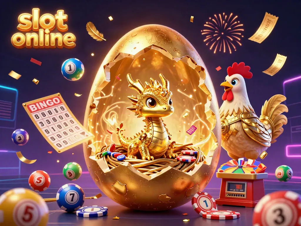 Engage with thrilling slot online adventures featuring a golden dragon and colorful casino elements.