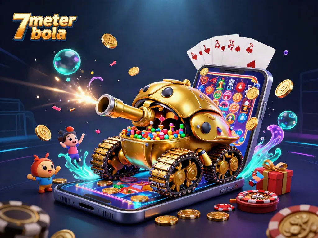 Discover the excitement of 7meter bola with a dynamic casino scene featuring a golden beetle tank and casino elements.