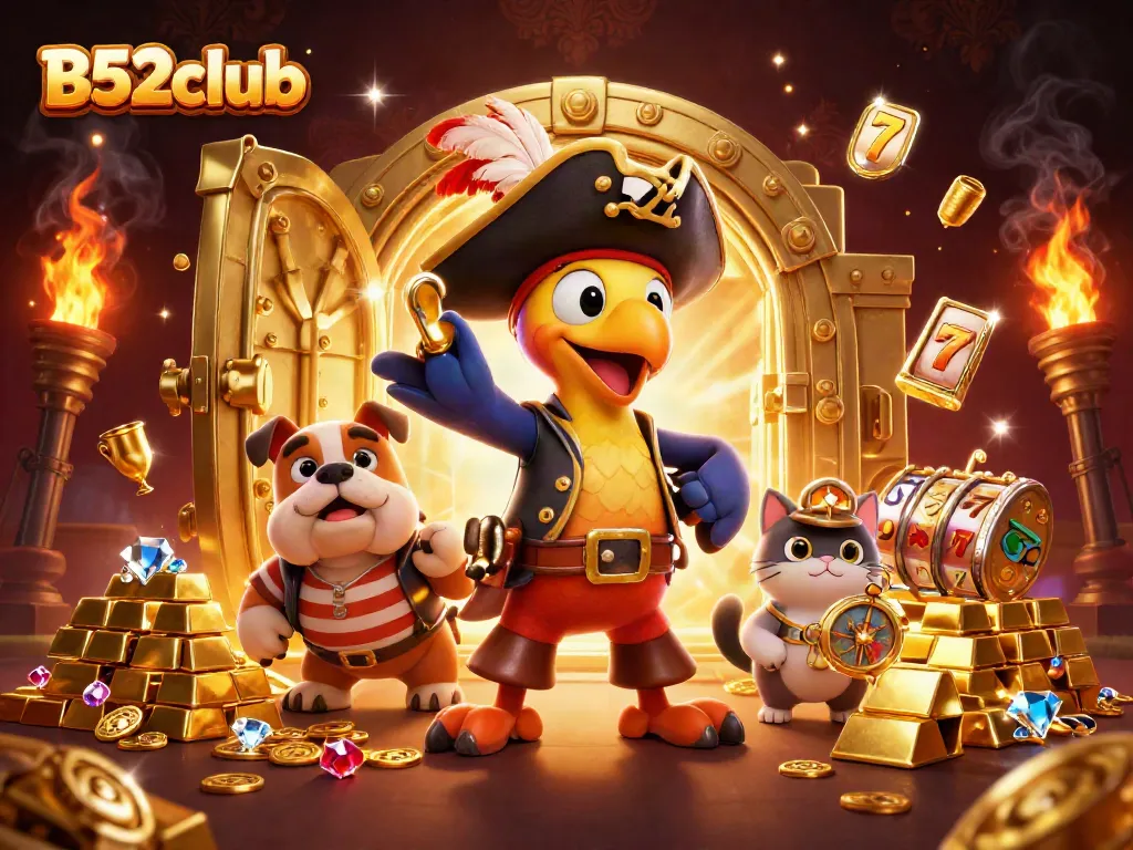 Engage in excitement with B52club's vibrant 3D illustration showcasing adventurous gaming elements.