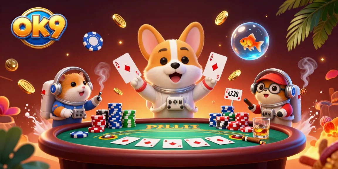 Experience thrilling gameplay at ok9 with an astronaut corgi in a vibrant casino scene.