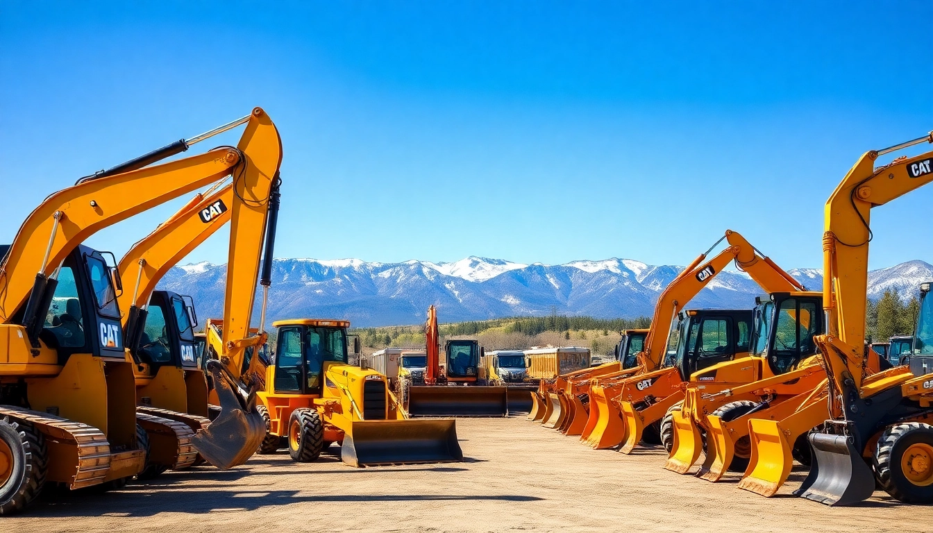 Explore Columbia falls equipment rental showcasing heavy machinery in a scenic Montana landscape.